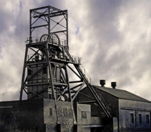 Image of a disused coal mine pithead winding gear